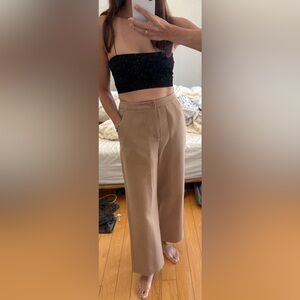 Oak + Fort tan cropped high rise wide leg trousers